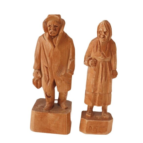 Hand Carved Wooden Figurines Denys Timmons G Hovington - Quebec Art - Vintage Pa - Picture 1 of 8